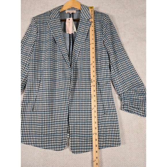 Philosophy Republic Clothing Womens Houndstooth Blazer Jacket L Black White Blue - Picture 9 of 10